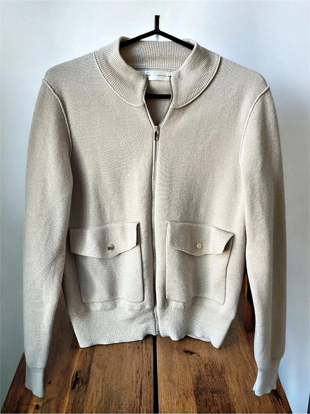 InWear Ilona Cardigan Sweater Beige Zip Up Snap Pockets Size L